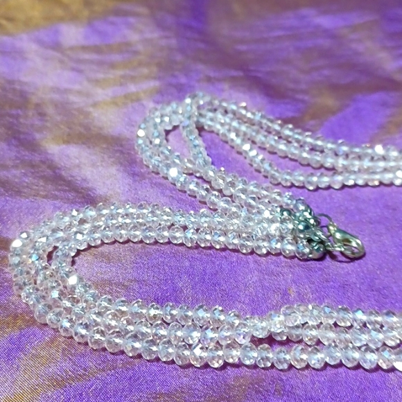 Pink strands necklace handmade beaded gleam shine glittery formal silver gems - Picture 5 of 8